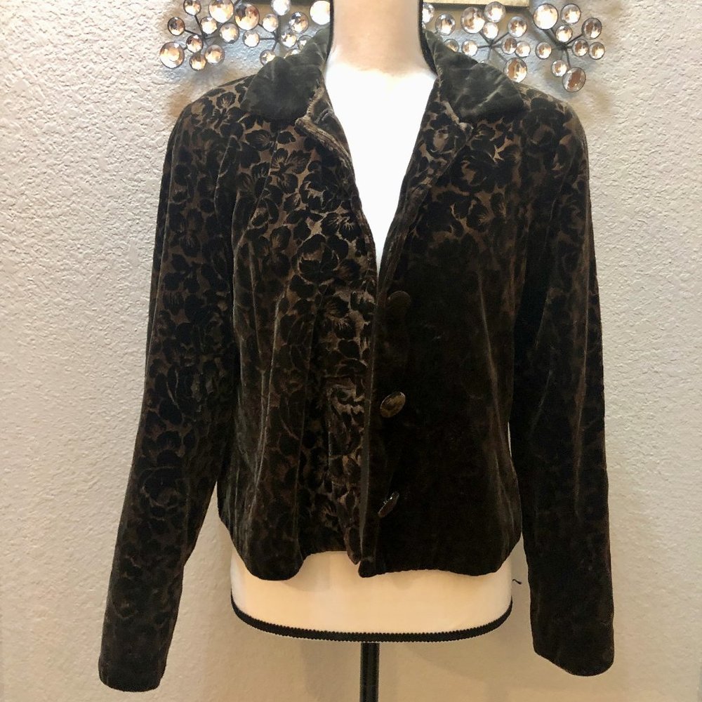 Beautiful Floral Sculpted Brown‎ Velveteen 80s Jacket - Size Womens Medium